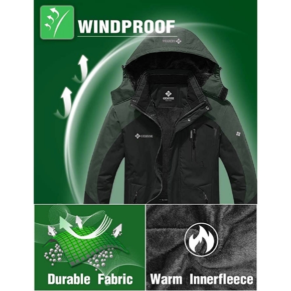 GEMYSE Men's M Mountain Waterproof Ski Snow Black Green WinterJacket - Picture 15 of 15